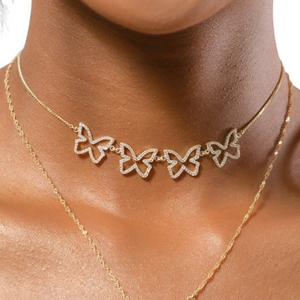 Butterfly pendant choker necklace